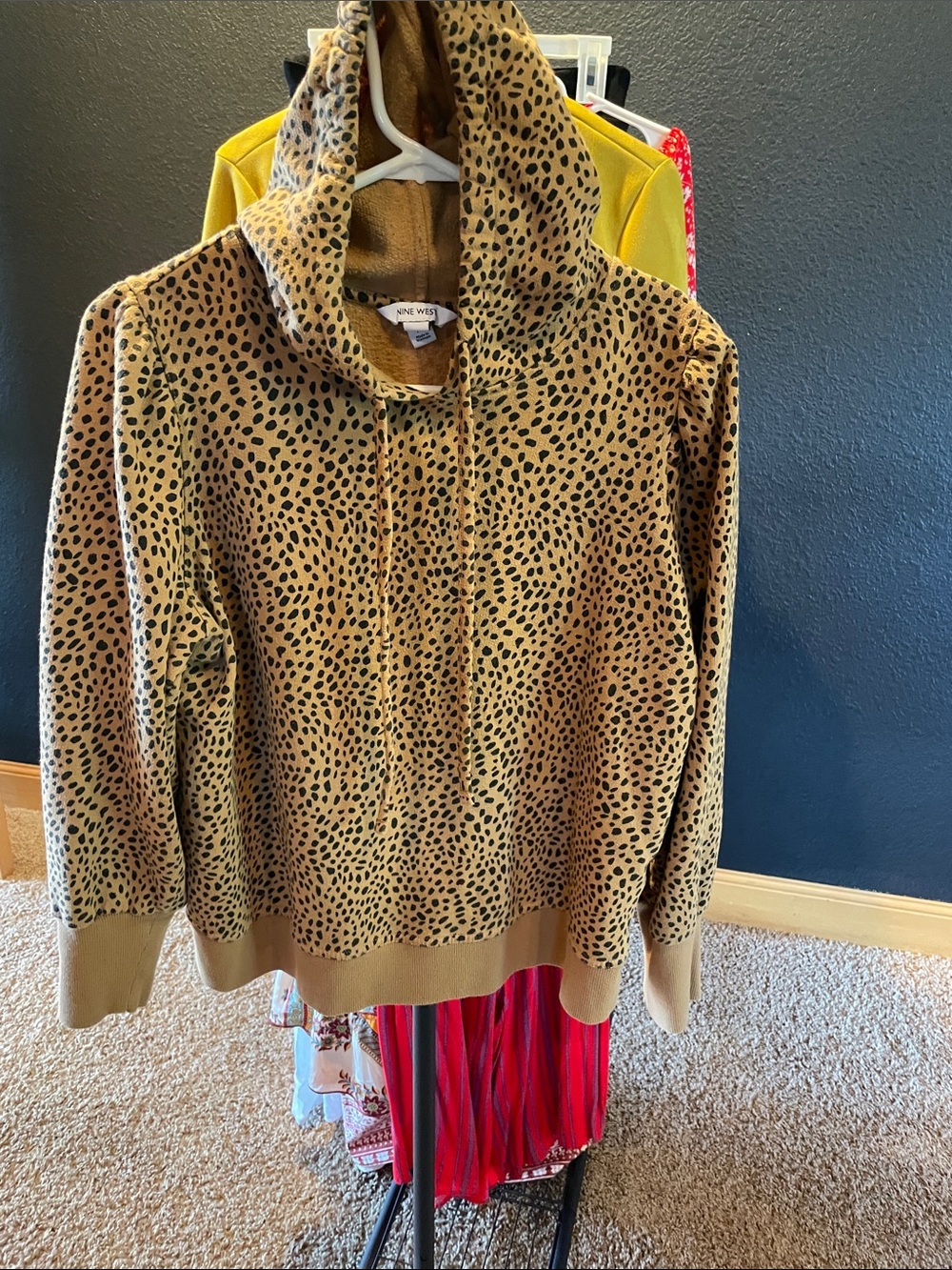 Nine West Tan and Black Leopard-Print Pullover Hoodie